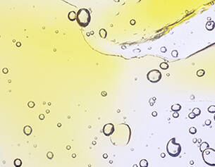 Bubbles rising in a translucent liquid with a gradient of yellow to clear, creating an abstract, fluid appearance.