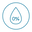 An illustration of a water droplet inside a circle, with "0%" written inside the droplet, indicating zero water content.