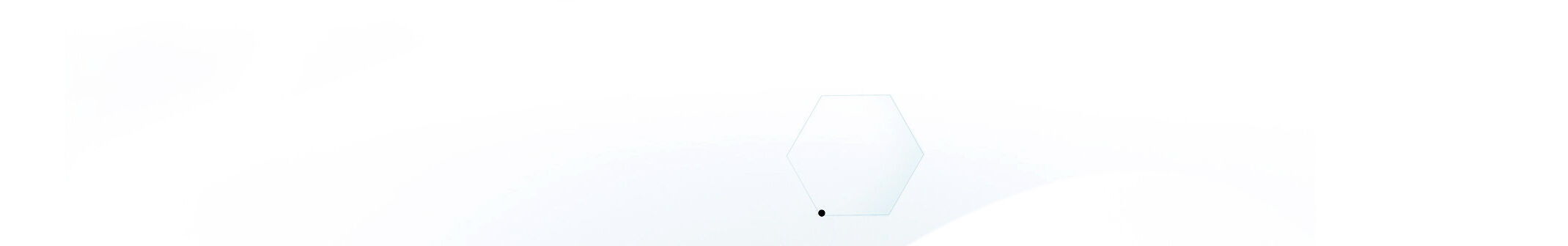 Een minimalistisc beeld van een hexagonale vorm met een zwarte stip, tegen een witte achtergrond.