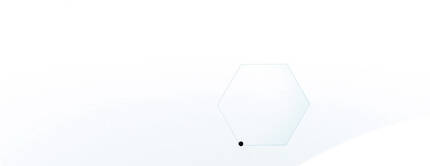 Een minimalistisc beeld van een hexagonale vorm met een zwarte stip, tegen een witte achtergrond.
